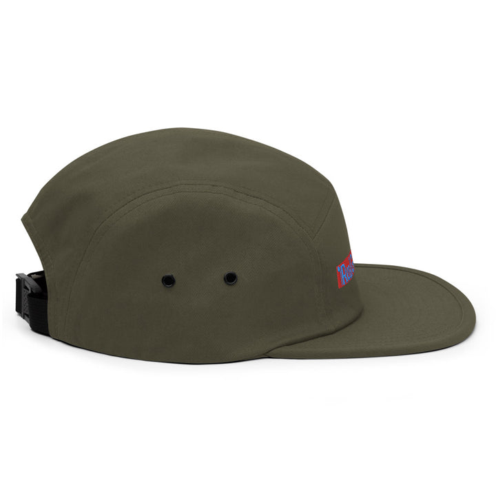 Tan 5-panel Golf Hat with RealGolfers logo embroidered on Front