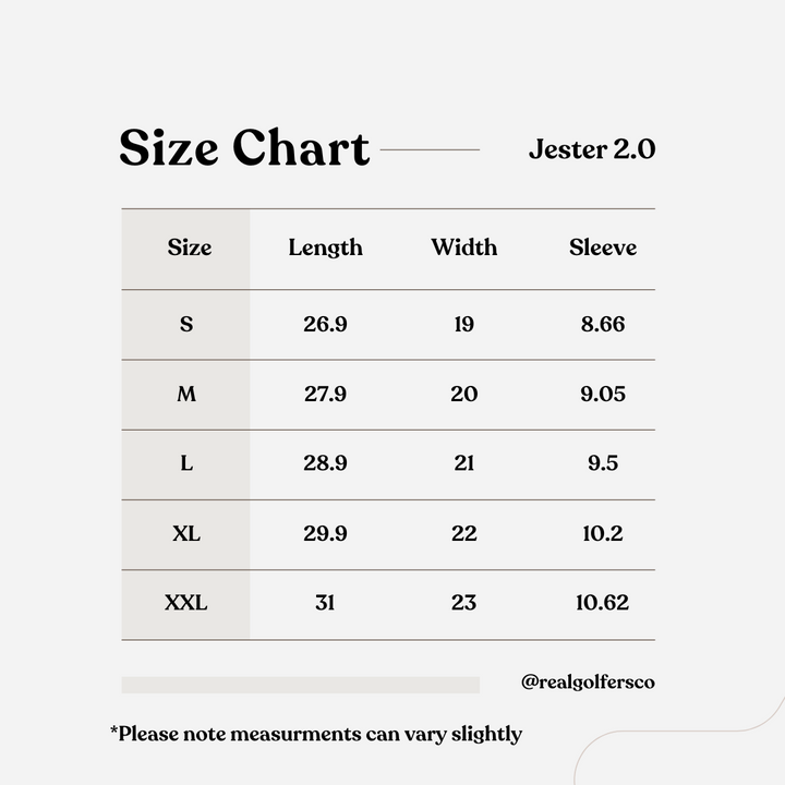 Sizing chart of the polo