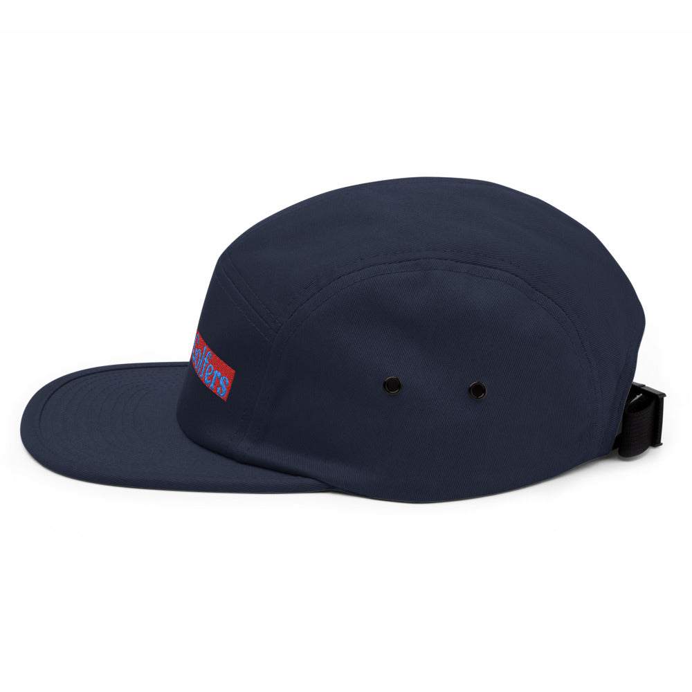 Navy 5-panel Golf Hat with RealGolfers logo embroidered on Front
