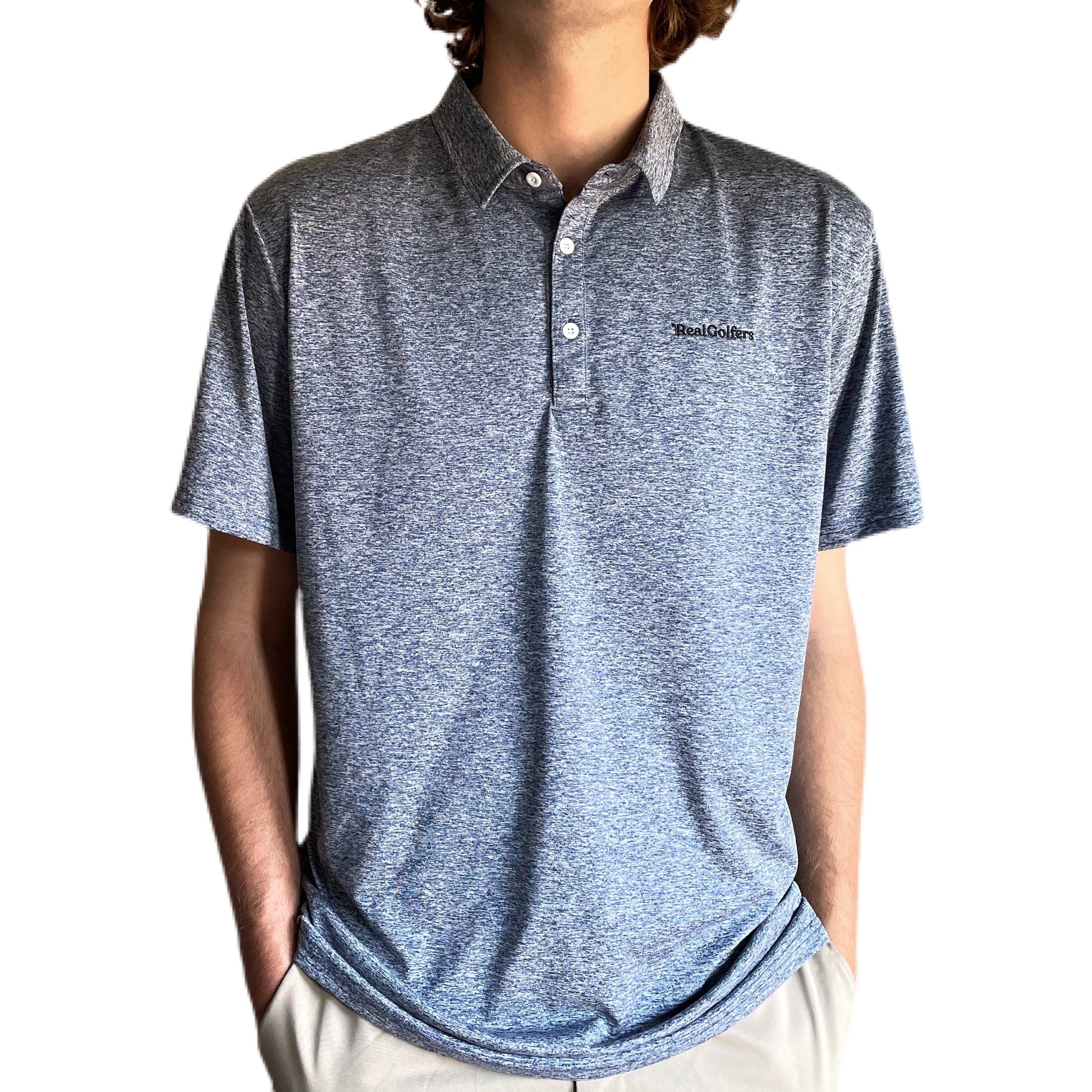  Blue Grey Fabric Blend Golf Shirt