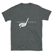 Light Grey T-Shirt with graphic of a driver hitting a golf ball off the toe, and text that says "David Towie"