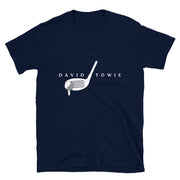 Navy Blue T-Shirt with graphic of a driver hitting a golf ball off the toe, and text that says "David Towie"