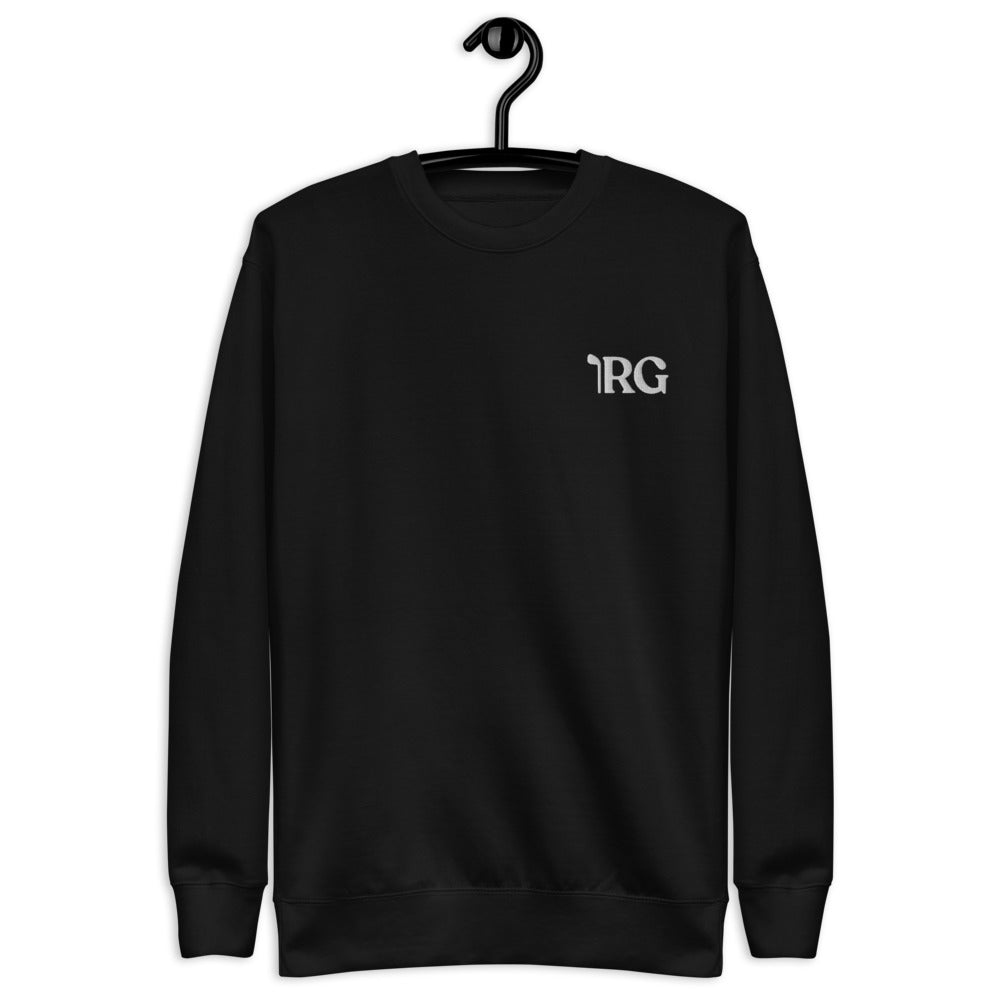 Black Crew Neck Sweatshirt with embroidered RealGolfers logo on the left breast