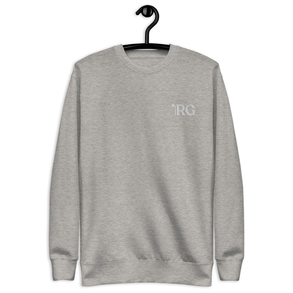 Light Grey Crew Neck Sweatshirt with embroidered RealGolfers logo on the left breast