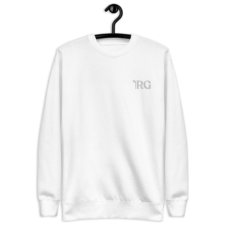 White Crew Neck Sweatshirt with embroidered RealGolfers logo on the left breast